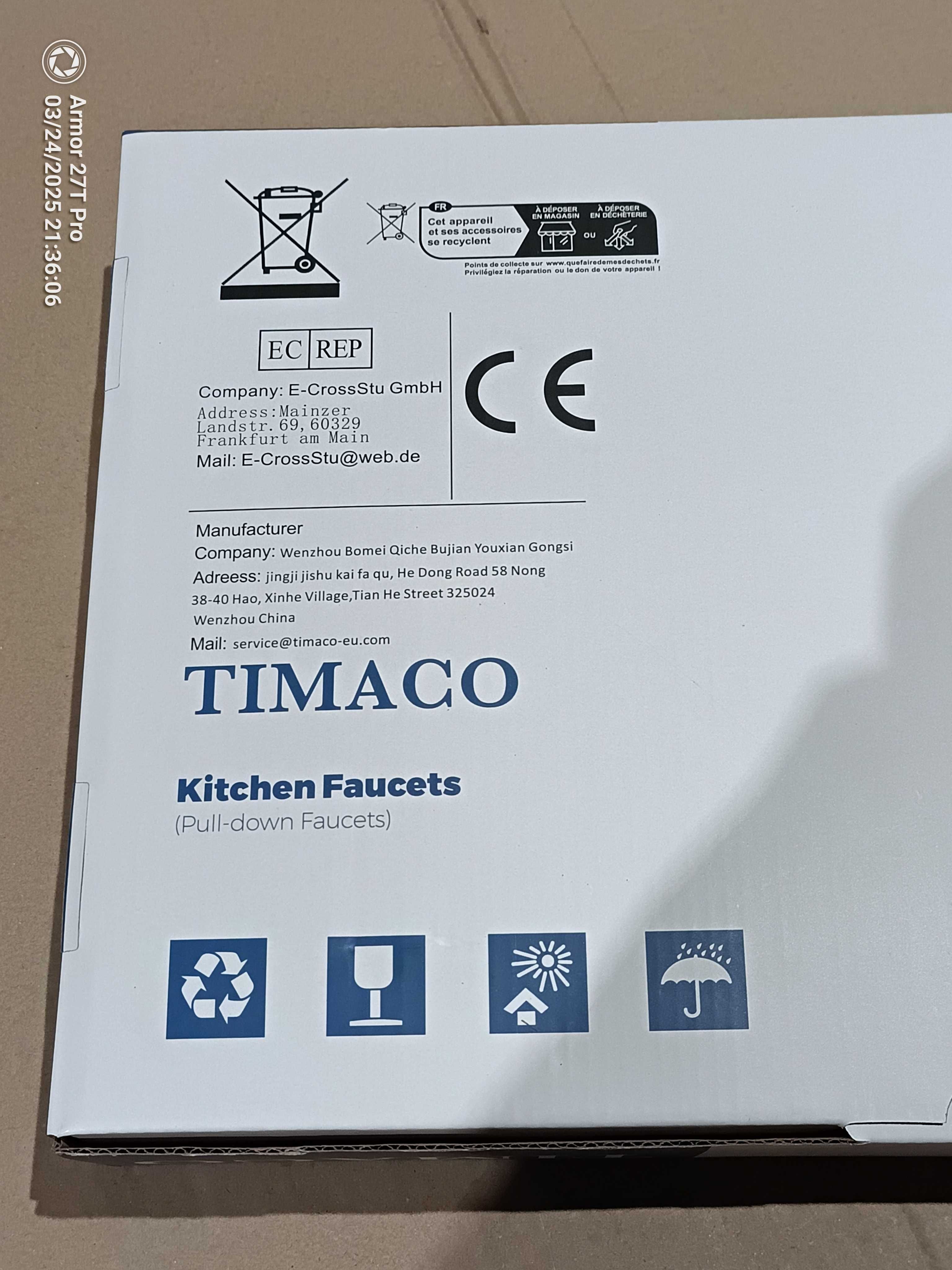 TIMACO CHROM kran kuchenny z wylewką obracany o 360 bateria mieszająca
