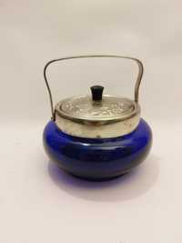 Kobaltowa cukiernica  herbatnica prl kolorowe szkło vintage retro