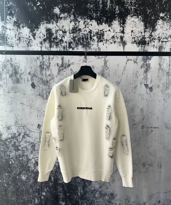 BALENCIAGA мужской брендовый свитшот кофта реглан батник черный белый