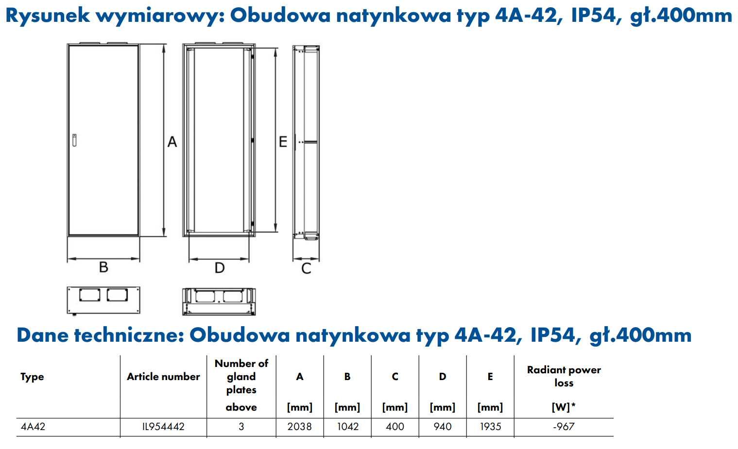 DRZWI STALOWE do rozdzielnicy/obudowy natynkowej, SCHRACK typ 4A-42