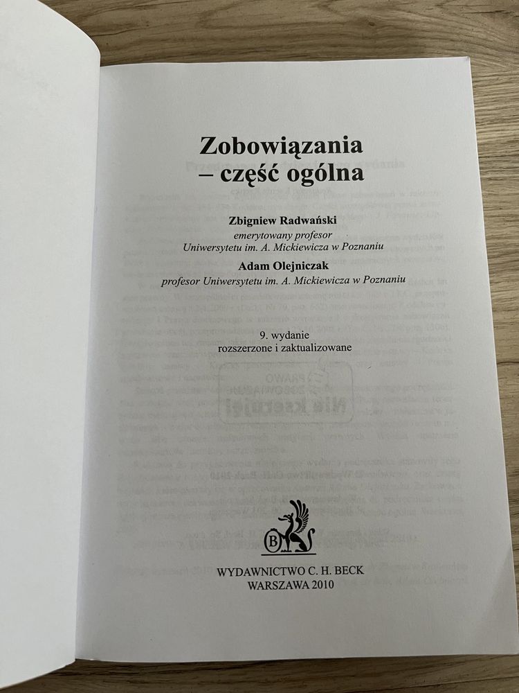 Prawo cywilne - zobowiązania, część ogólna Z. Radwański, A. Olejniczak