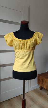 Bluzka top t-shirt M/10/38 żółta hiszpanka bufiaste ramiona bawełna
