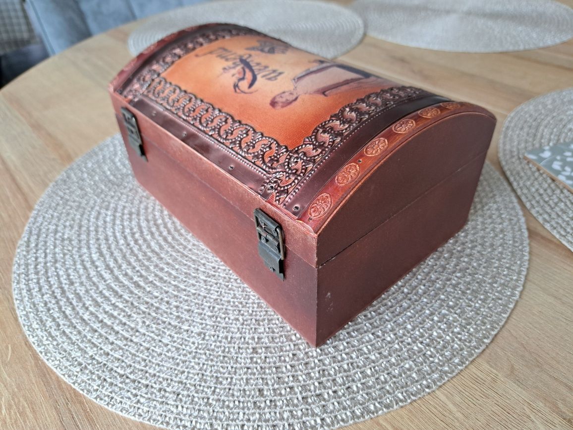 Kuferek MDF decoupage paryż brązowy skrzynka pojemnik kontener