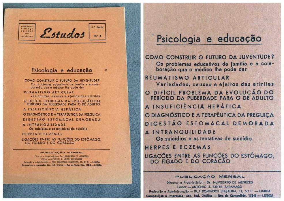 Estudos: Psicologia e educação - 7  Exemplares. Anos 60. Ver sumário
