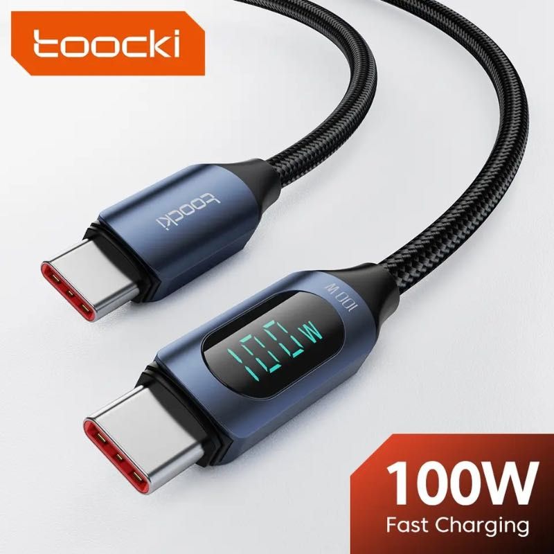 Kabel Szybkiego Ładowania USB-C 100W Przewód 2m Toocki Wyświetlacz LED