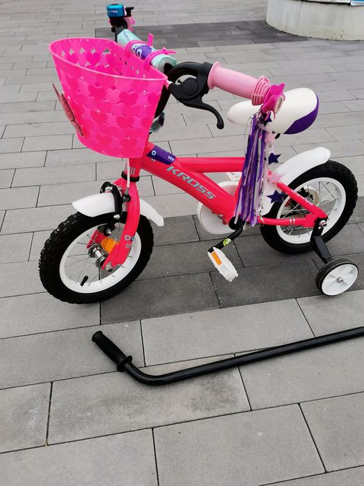 Rower rowerek 12 cali Kross z kółkami bocznymi i kijem