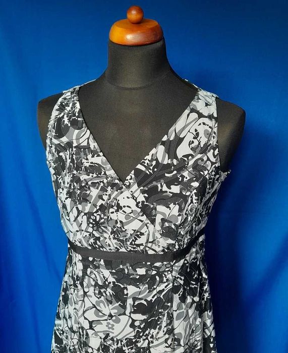 Letnia biało-czarna Sukienka kopertowa bez rękawów Per Una 42