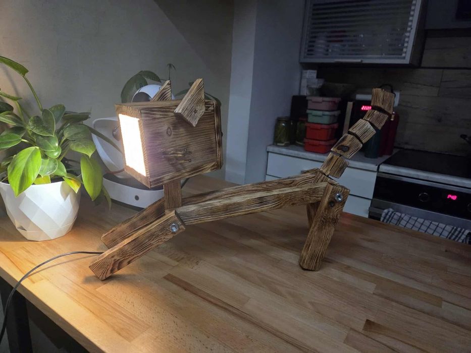 Lampka drewniana - kot/ Handmade loft /industrial