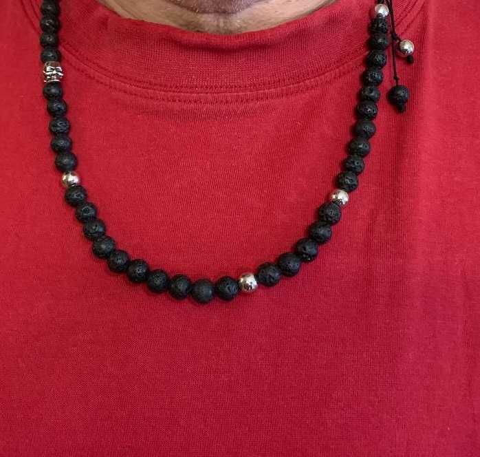 Мужские стильные Четки Браслет Бусы Лава Шунгит череп