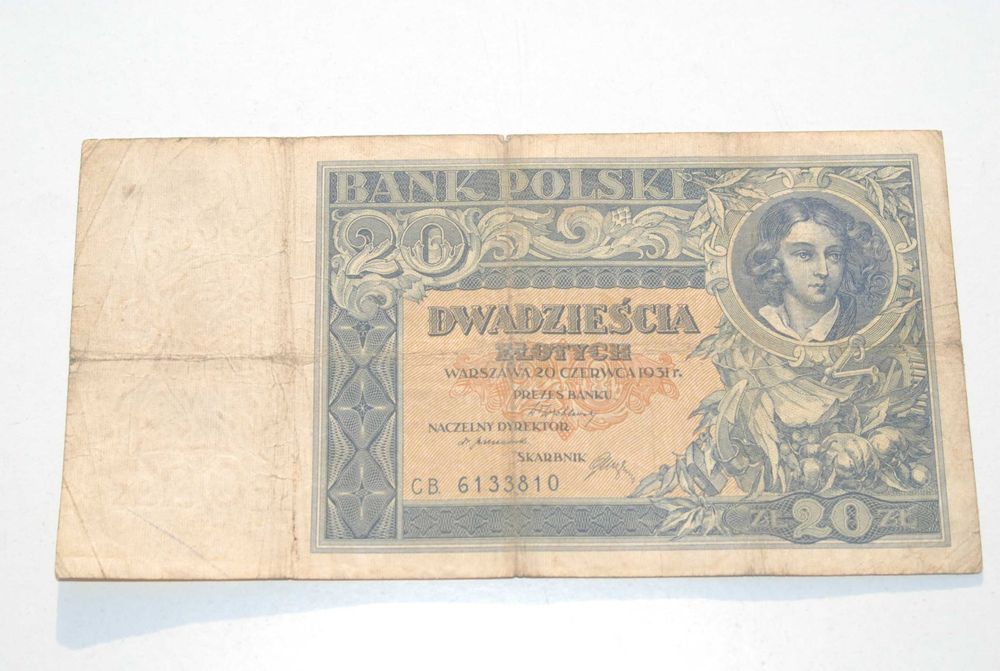 Stary banknot 20 złotych 1931 antyk kolekcjonerski