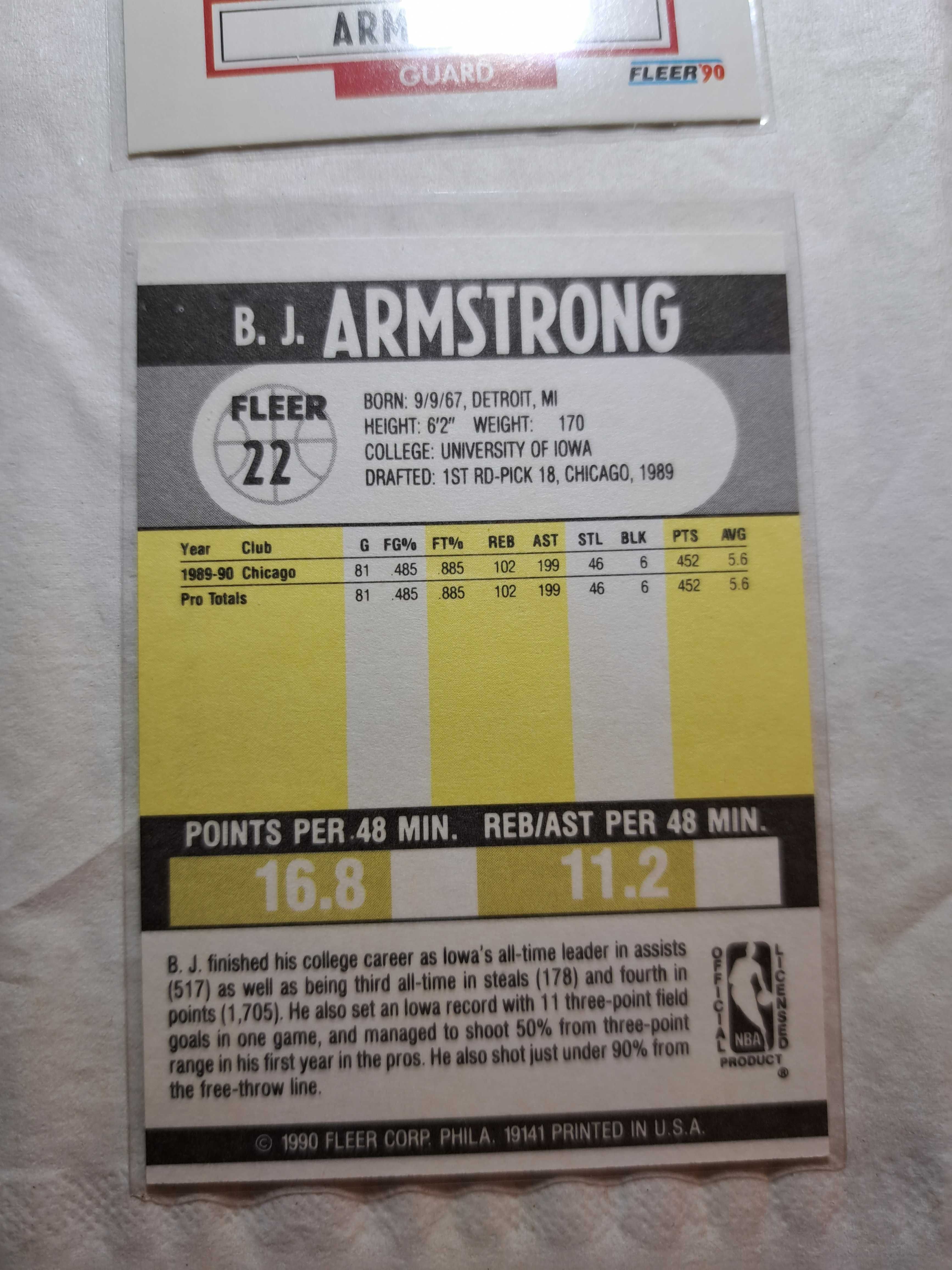 1990 Fleer B.J. Armstrong #22 NM NBA (RC)