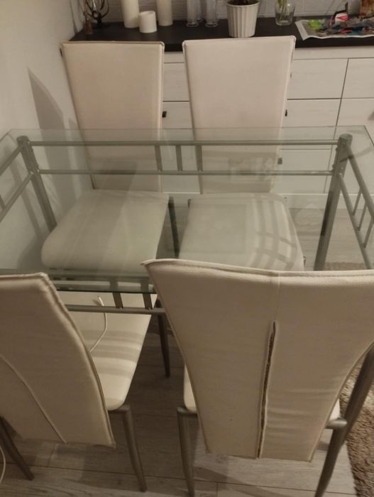 Stół szklany + 4 krzesła ekoskóra