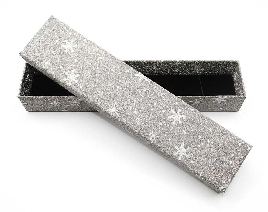 Pudełko prezentowe na biżuterię brokat śnieżynki szare srebrne prezent