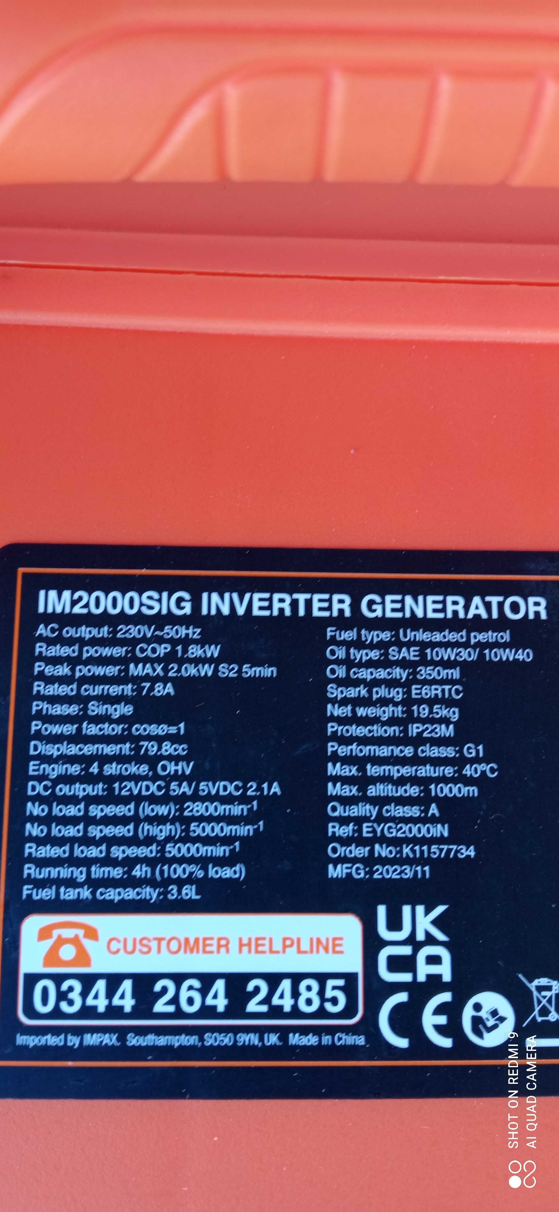 Agregat Prądotwórczy GENERATOR Inwerterowy IMPAX 2000W