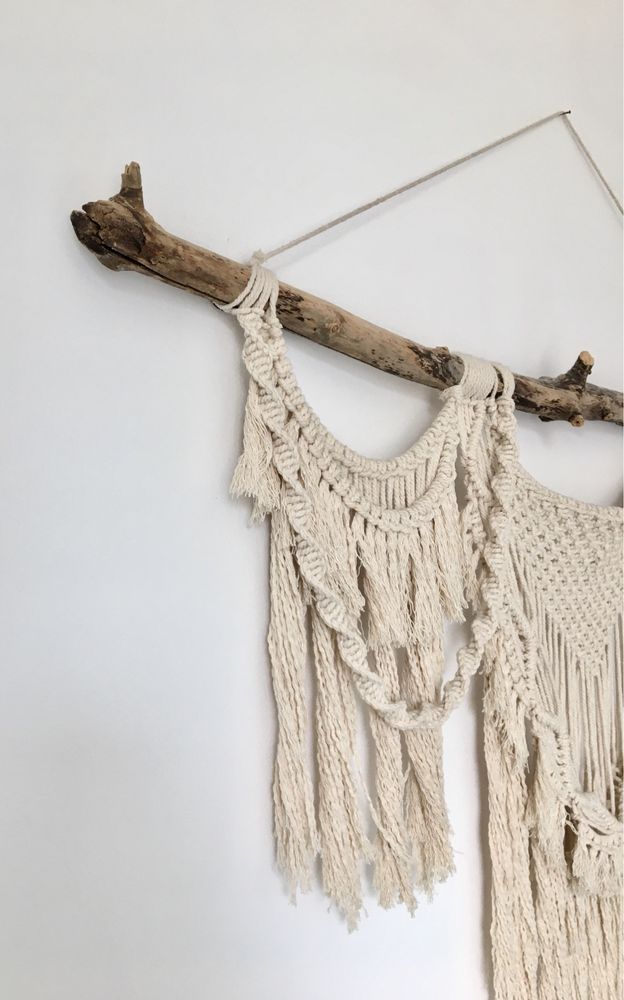 Makrama bawełniana macrame gobelin obraz obrazek boho drewno wood