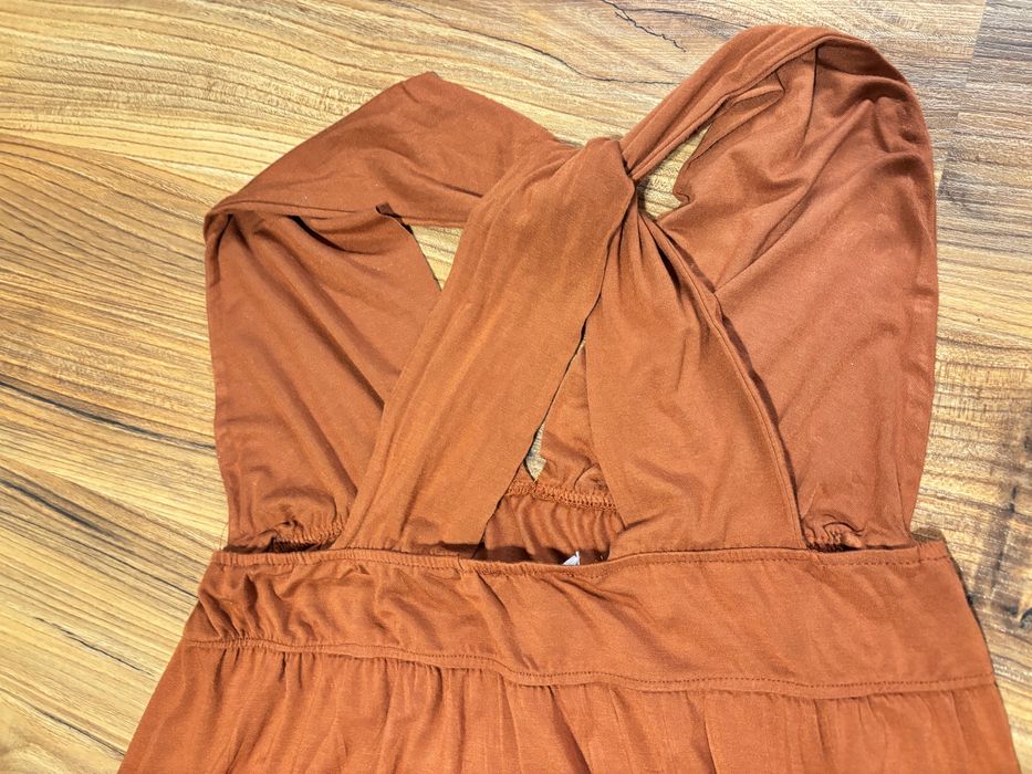 Ruda długa sukienka,letnia maxi sukuenka