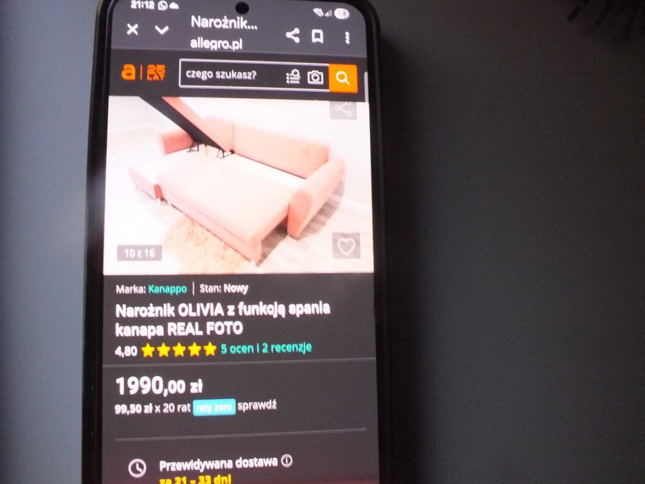 Narożnik z funkcją spania roczny mało używany