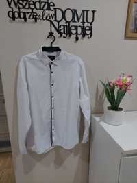 Koszula męska, biała, granatowe wstawki, Vadi Polo, XL