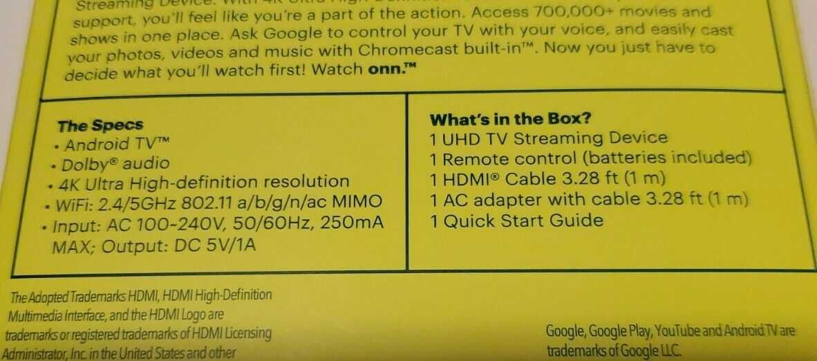 Медиаплеєр ONN Android TV 4K UHD BOX Black приставка США