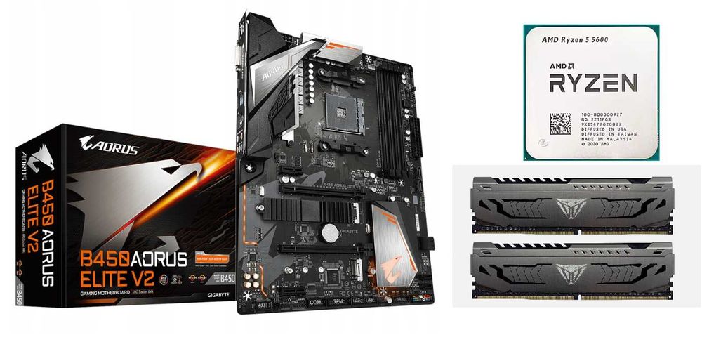 Zestaw Aorus B450 Elite V2 Ryzen 5 5600 + cooler + 16GB DDR4 3600 MHz