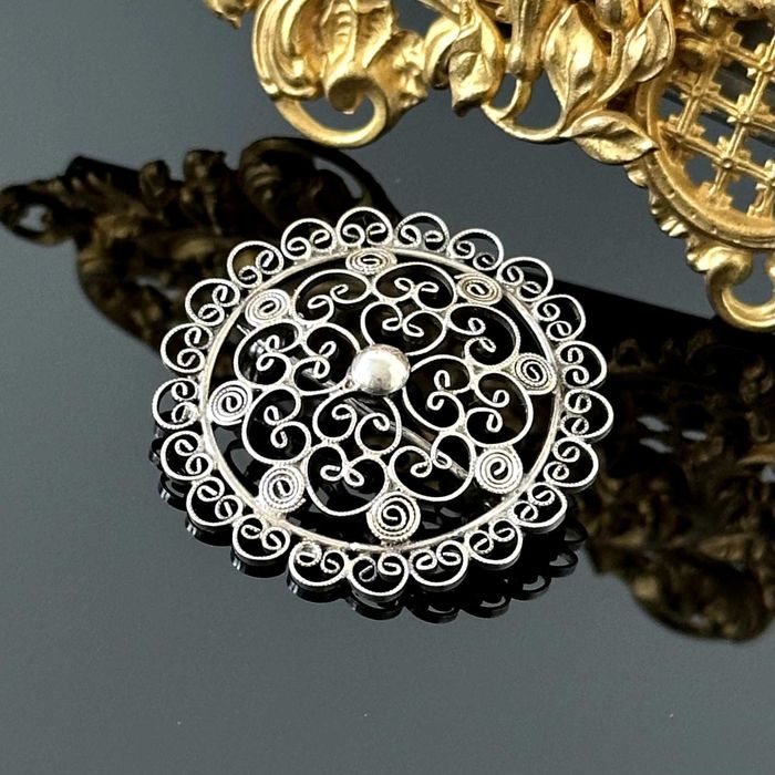 Srebrna secesyjna broszka, oryginał z ok. 1915 roku, srebro próby 835