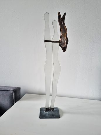 Rzeźba z metalu i szkła kochankowie, figurka ślub ozdoba