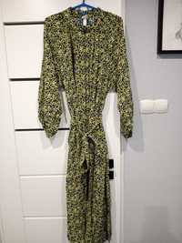 H&M długa maxi oversize sukienka Boho wzorzysta folk w kwiaty L