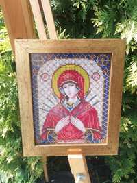 Семистрельная икона Божией Матери, ручная работа, вышивка бисером