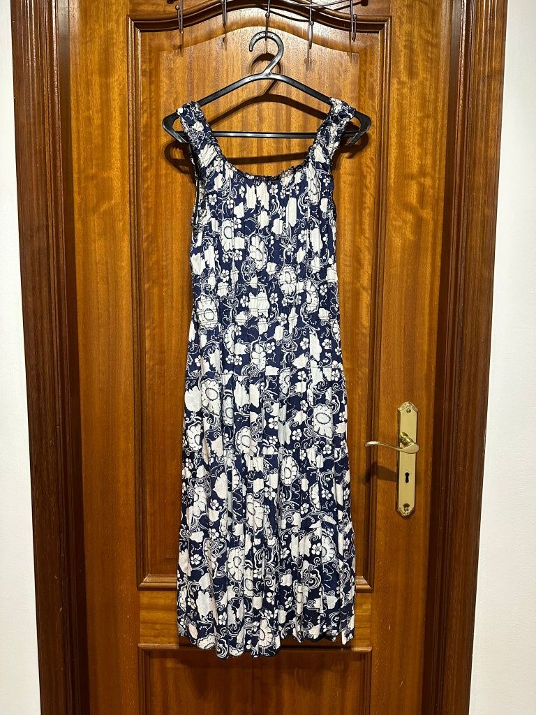 Vestido Comprido Azul Floral