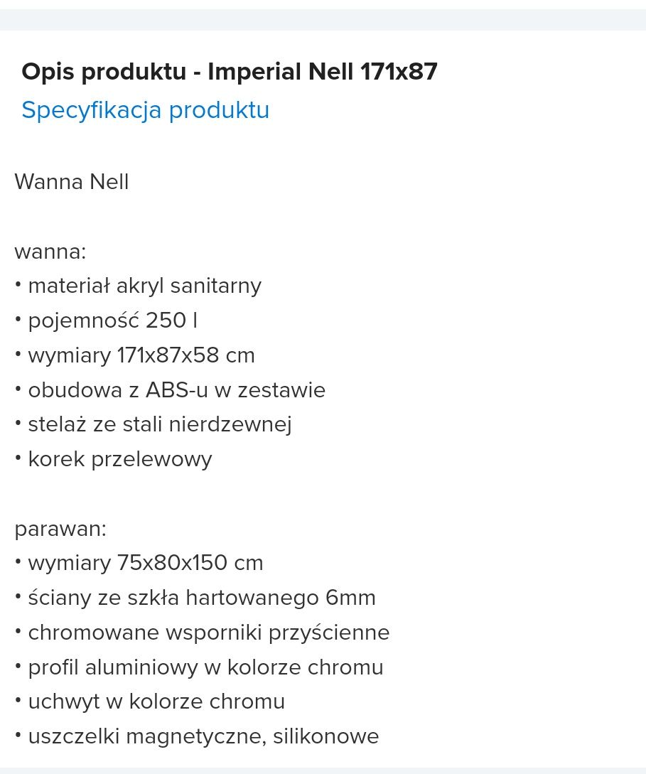 Wanna z parawanem NELL ,, NOWA "