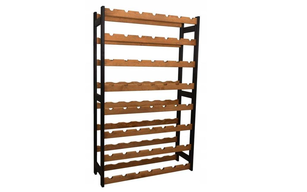 120cm Regał STOJAK NA WINO 56 butelek Czarny Brąz Drewniany Nowy (S10)