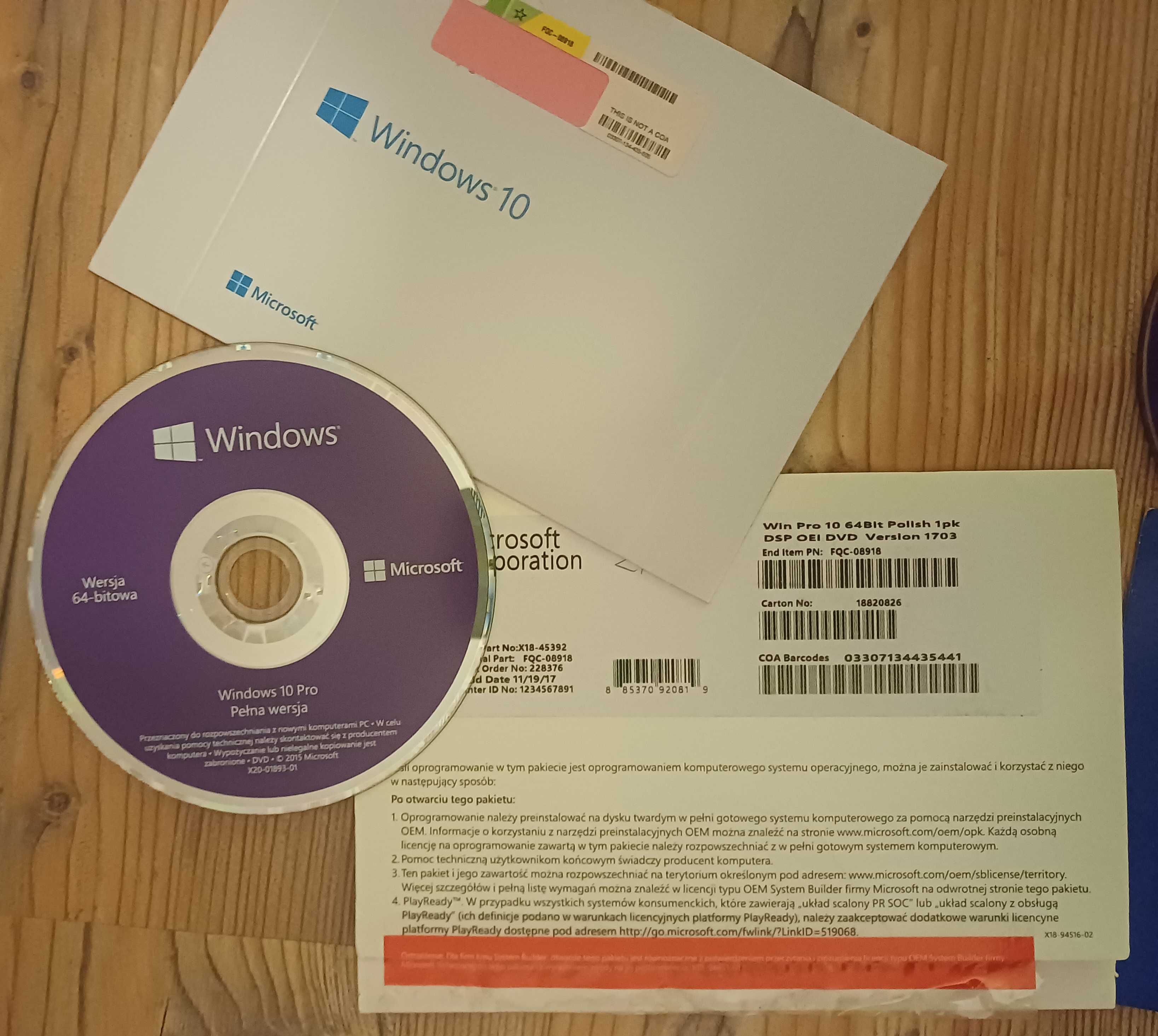 DVD Płyta instalacyjna Windows 10 Pro 64-bitowa oraz dla Dell win10