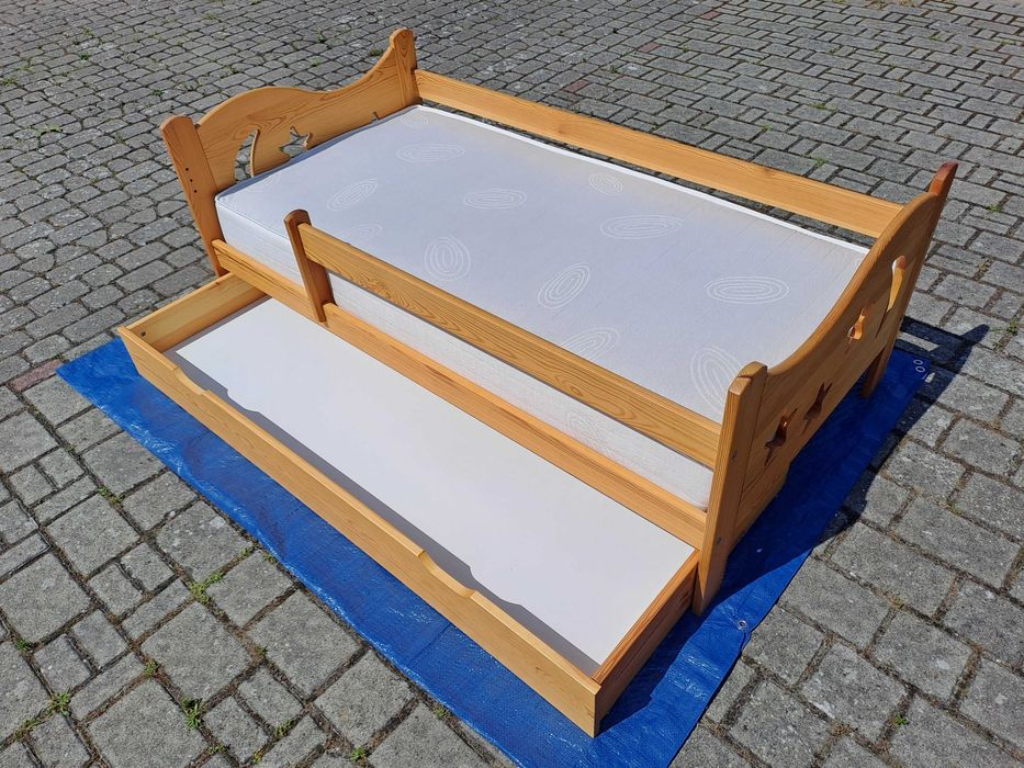 Łóżeczko dla dziecka drewniane GWIAZDKI 160x80 + duża szuflada+materac