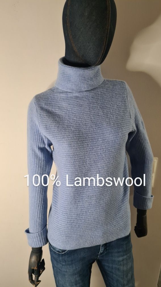 Golf 100% Lambswool Wełna.  Rozmiar M 38. Błękitny Baby Blue. Prążki