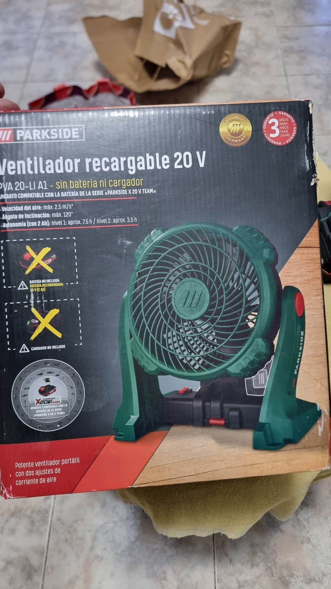 Ventilador de 2 velocidades parkside 20v