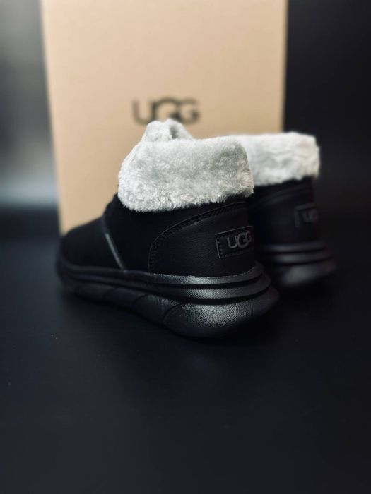 Черные ботинки кроссовки Ugg Lowmel / кожаные угги кросовки / мех