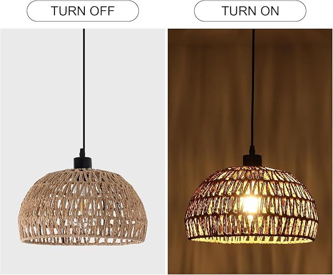 Lampa wisząca JIINOO z rattanu, vintage, regulowana, styl boho