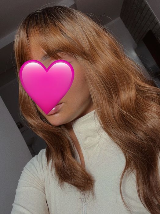 Rude włosy fale loki  grzywka peruka dla kobiet gęsta ciepły odcień