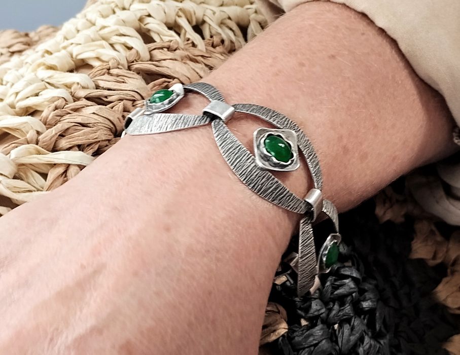 Unikatowa bransoletka srebrna, wzór Juwelia. Lata 70 te.