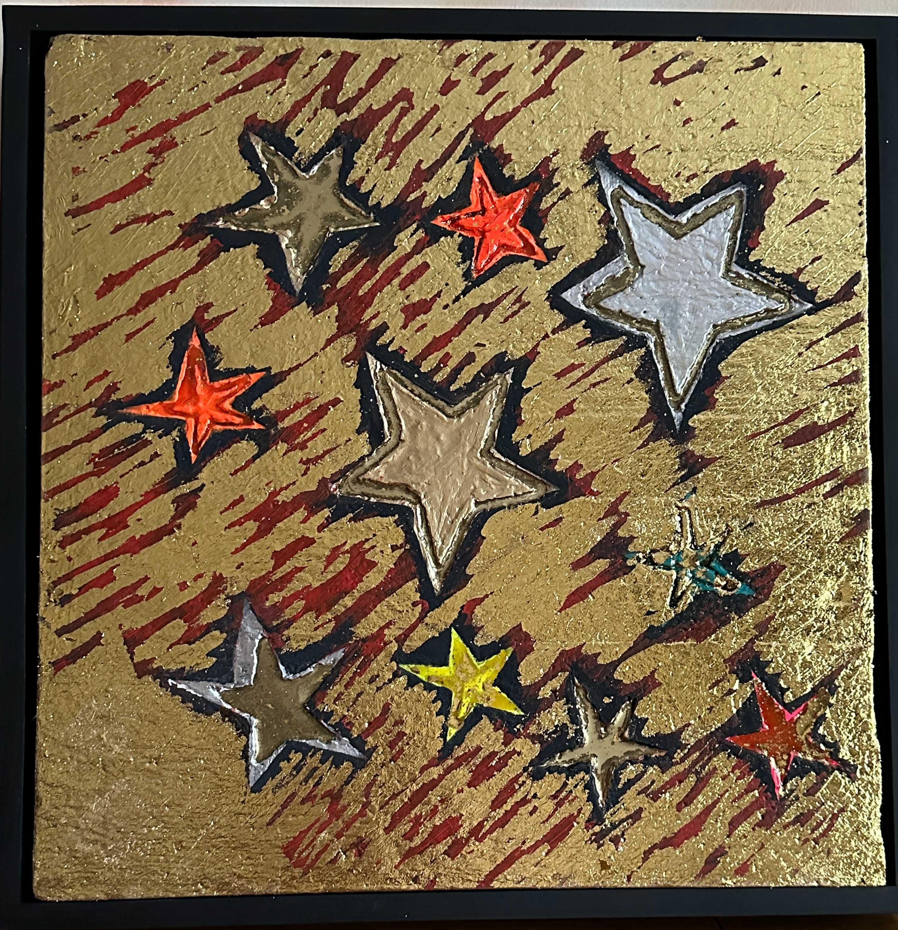 "Gwiazdy" obraz ręcznie malowany strukturalny 50 x 50 cm w ramie