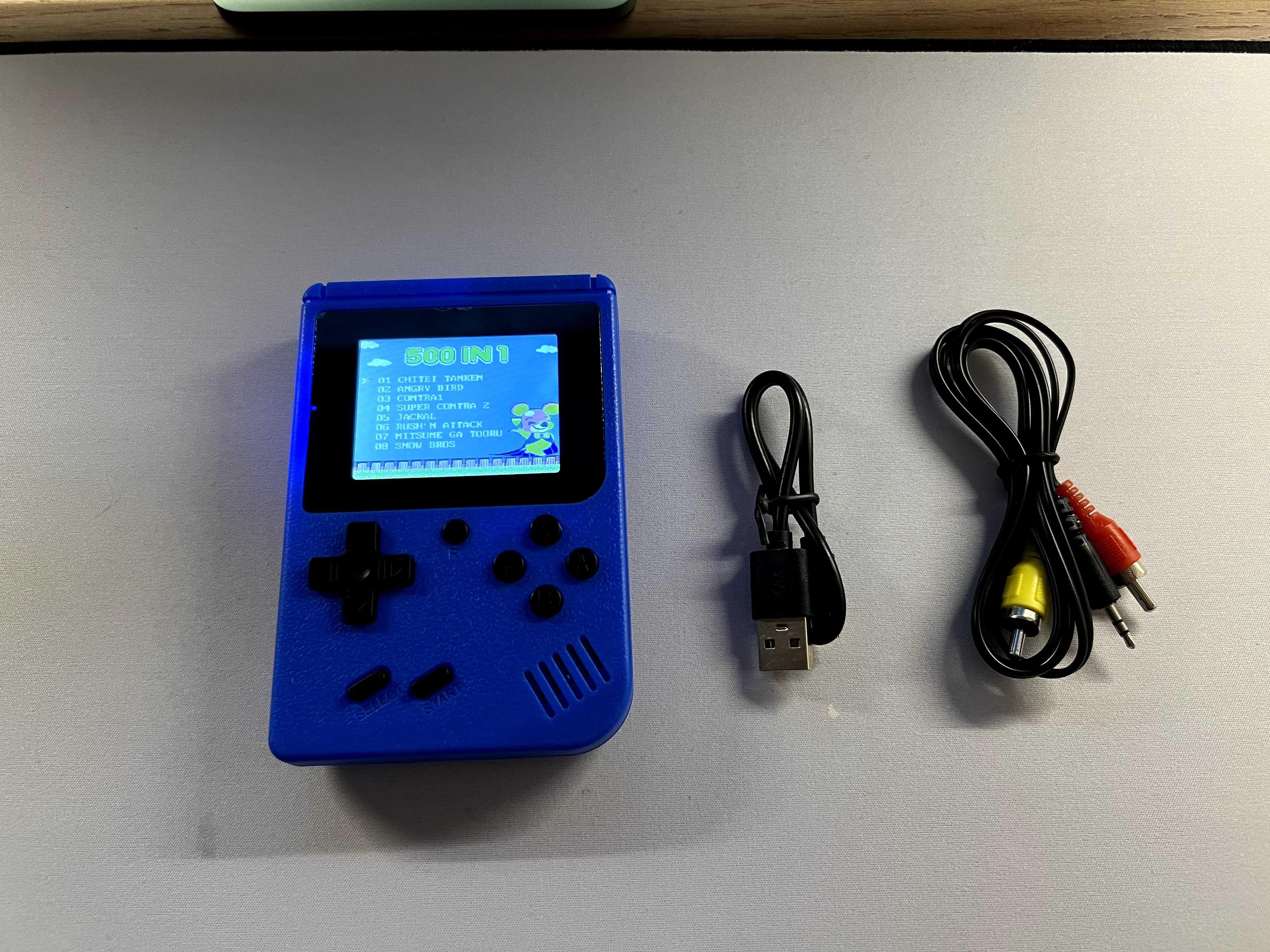 Consola de jogos portátil com 500 jogos, bateria, LCD Colorido, Azul