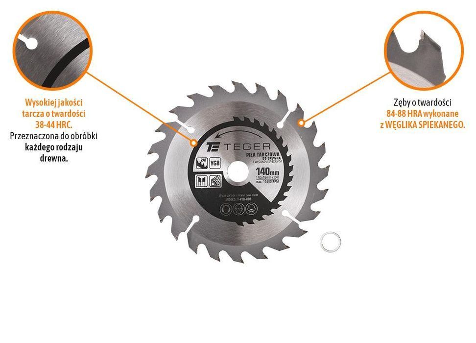 Piła tarczowa do drewna z węglikiem spiekanym 140x16x24T / TEGER