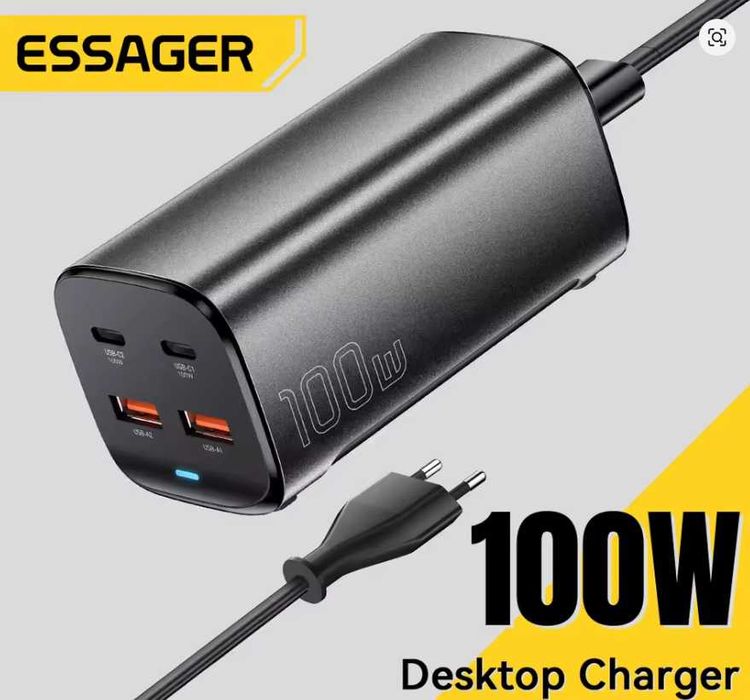 Essager 100W USB C GaN Ładowarka biurkowa Quick Charge QC 4.0