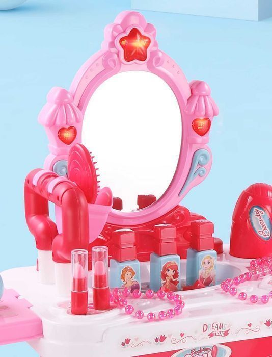 Toaletka dla dziewczynki duża z lustrem LED walizka