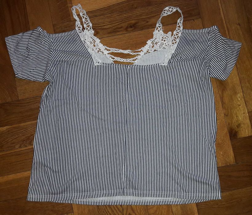 Biało niebieska bluzka w paski z ażurem XL