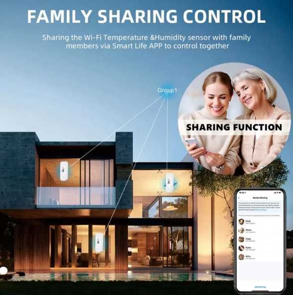 Czujnik temperatury i wilgotności - TUYA, Smart Life - WiFi - 8szt