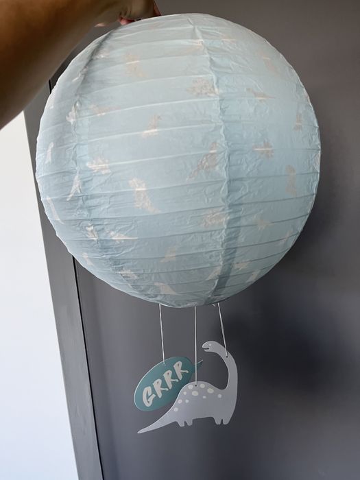 Klosz papierowy abażur lampa wisząca dziecięca w dinozaury niebieska