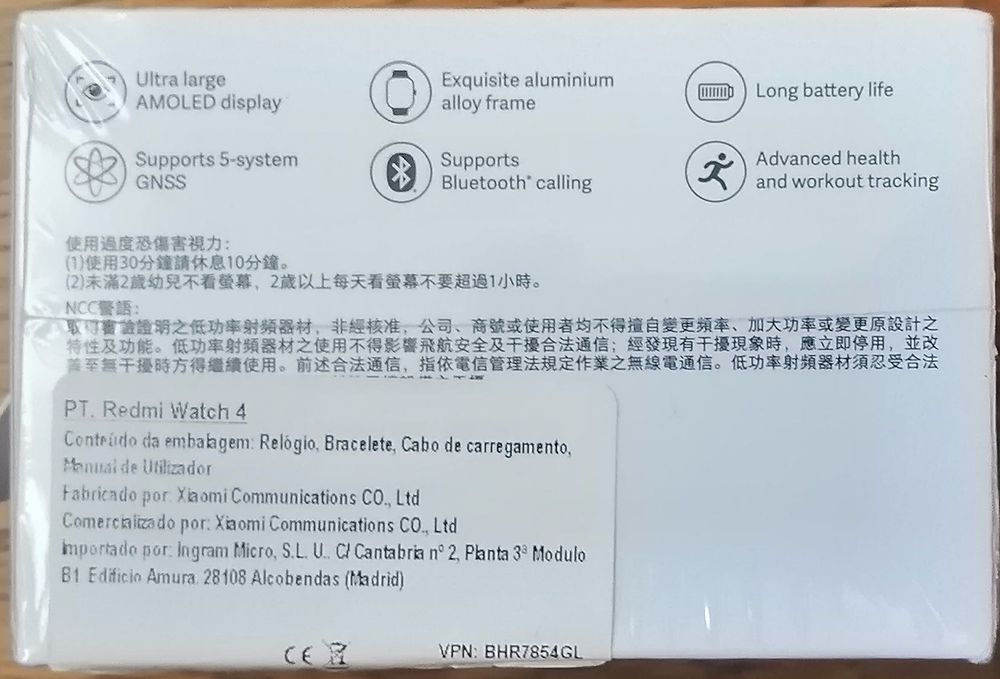 Smartwatch XIAOMI Redmi Watch 4- novo, 3 anos de garantia