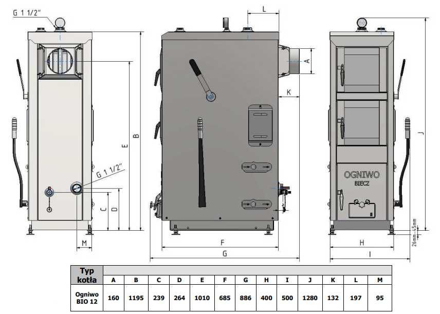 Piec stalowy na brykiet i drewno Ogniwo Bio 12 kW