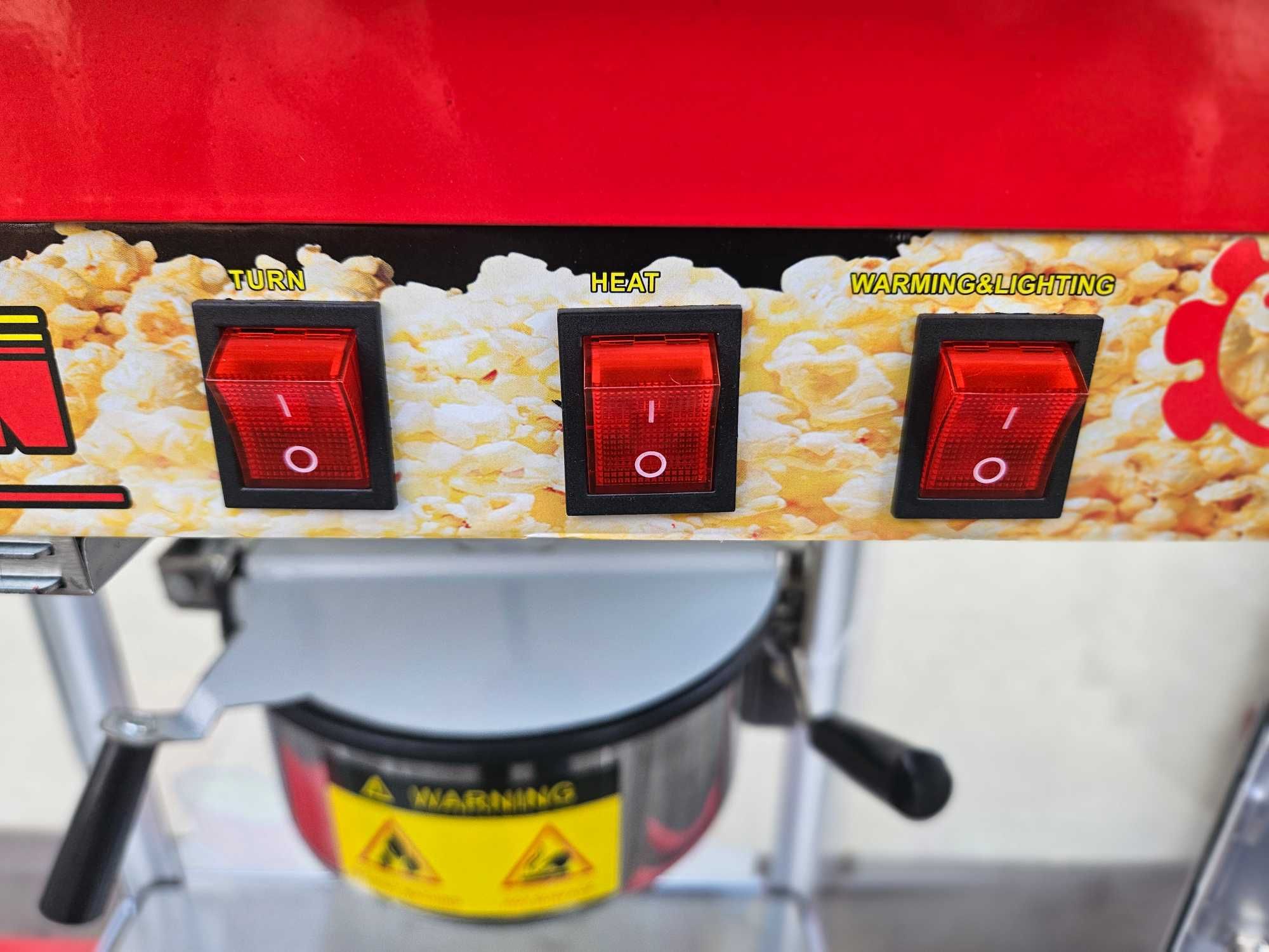 Wydajna Maszyna do popcornu 1400W + Wózek szybka wydajna porcja oświet
